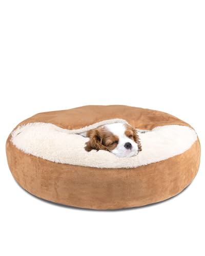 Pet Soft Small Dog Bed Cat Bed with Cover Cave - Round Calming Dog Beds Washable Cuddler Puppy Beds for Small, Medium Dogs and Cats (Khaki, 24") - color: Khaki, size: Small (24"x24"x8")