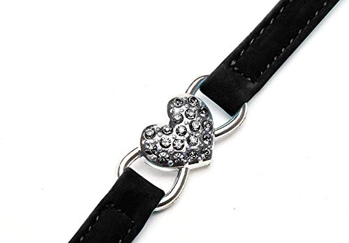 CHUKCHI Pink Soft Velvet Safe Cat Adjustable Collar with Crystal Heart Charm and Bells 8-11 Inches(Black+Red) - color: Black+Red