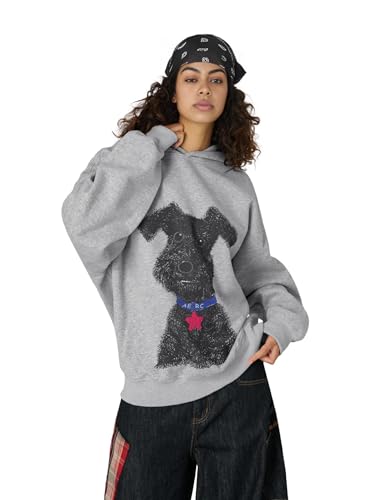 Aelfric Eden Dog Graphic Hoodie Oversized Cute Star Sweatshirt Unisex Y2k Casual Hooded Pullover - color: Grey, size: X-Small