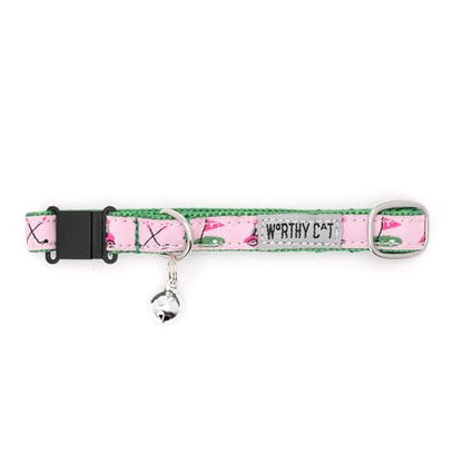 THE WORTHY DOG Golf Cat Collar with Bell, Adjustable Nylon Safety Collar, Pink, One Size - color: Pink-Golf