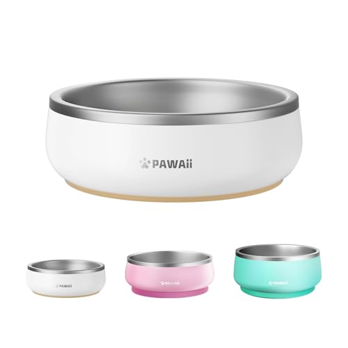 Pawaii Small Dog Bowls, 12 oz. Food Water Bowl Designed for Puppies and Cats with Non-Slip Rubber Base, Upgraded Metal Insulated, Double Stainless Steel Bowls - color: Cream White, size: 12oz