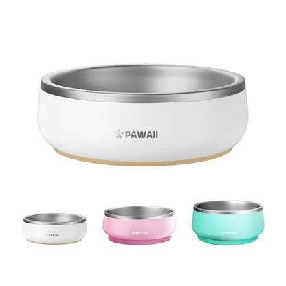 Pawaii Small Dog Bowls, 12 oz. Food Water Bowl Designed for Puppies and Cats with Non-Slip Rubber Base, Upgraded Metal Insulated, Double Stainless Steel Bowls - color: Cream White, size: 12oz