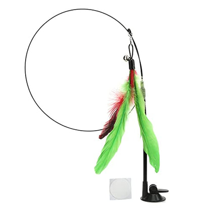 VINGVO Suction Cup Cat Toys for Indoor Cats, Cat Toy Handheld Teaser Wand Toy Interactive Cat Toy Hanging Door Kitten Toys for Kitty Kitten Scratching Exercise Indoor (Green - size: green feather