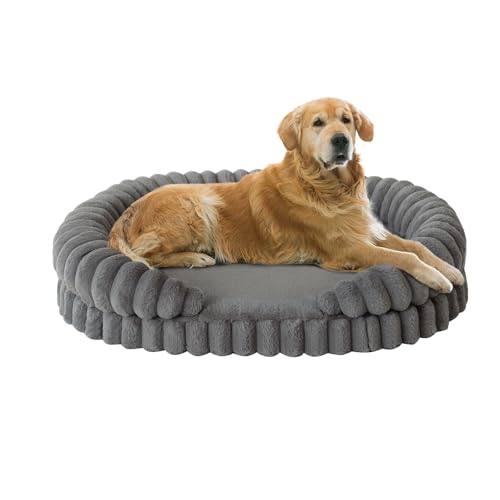 BALANCE Calming Dog Bed for Extra Large Dogs, 42 Inches Oval Washable XL Pet Bed with Sides, Orthopedic Pet Couch Sofa with Non-Slip Bottom, Gray - color: Gray, size: 42"L x 31"W x 8"Th