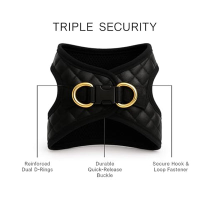 Step in Dog Cat Harness Lightweight Breathable Mesh Soft Padded Pet Vest Vegan Leather Choke Free Escape Proof for Small Medium Dogs (Black, XL) - color: Black, size: XL: Neck=14-18'', Chest:21-23''