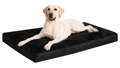 Dog Crate Bed Waterproof Deluxe Plush Dog Beds with Removable Washable Cover Anti-Slip Bottom Pet Sleeping Mattress for Large, Medium, Jumbo, Small Dogs, 35 x 22 inch, Black - color: Black, size: 35.0"L x 22.0"W x 3.0"Th