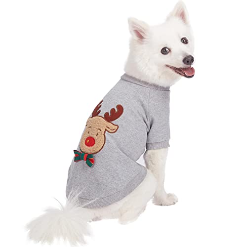 Blueberry Pet Soft & Comfy Ultimate All-Weather Christmas Reindeer French Terry Pullover Crewneck Dog Sweatshirt Jacket, Back Length 16", Pack of 1 Holiday Clothes for Dogs - color: Reindeer, size: 16 inch (Pack of 1)