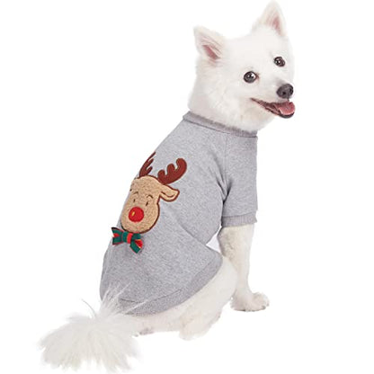 Blueberry Pet Soft & Comfy Ultimate All-Weather Christmas Reindeer French Terry Pullover Crewneck Dog Sweatshirt Jacket, Back Length 14", Pack of 1 Holiday Clothes for Dogs - color: Reindeer, size: 14 inch (Pack of 1)