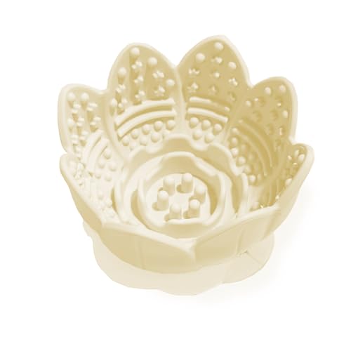 Dog Lick Bowl,Anxiety Relief Slow Feeder Dog Lick Mat Treat Dispenser, Non-Slip Licking Bowl Enrichment Toys for Small Medium Breeds Dogs (Beige, 12x12x7.6CM) - color: Beige