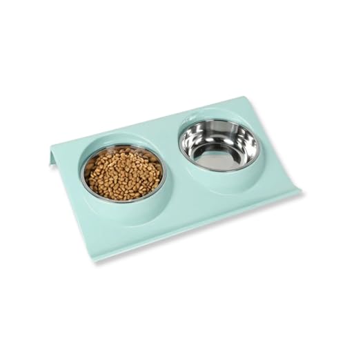 Double Dog Food Bowls Stainless Steel - Puppy Food and Water Bowl Set with Weighted Non-Slip Base - Non-Skid Design - Dog Bowl Set for Puppy Cats Kitten Small Medium Dogs - Blue - color: Blue