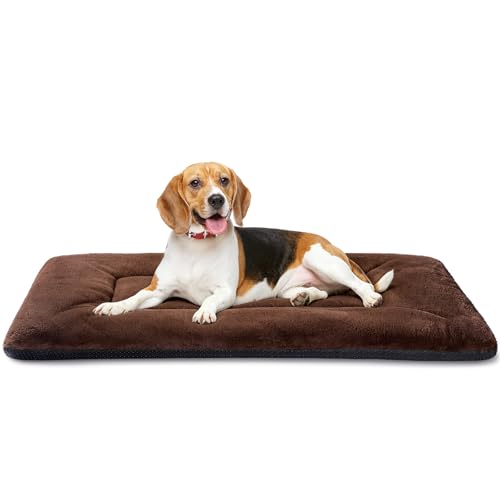 Dog Crate Pad 36 Inch, Washable Plush Crate Mat for Medium Dogs, Non Slip Kennel Pad for Metal Wire Crates, Cushioned Support for Indoor Use, Brown - color: Brown, size: 36.0"L x 23.0"W x 1.5"Th