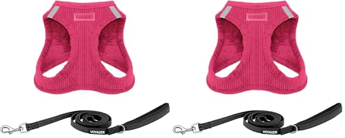 Voyager Step-in Plush Dog Harness – Soft Plush, Step in Vest Harness for Small and Medium Dogs by Best Pet Supplies - 1Fuchsia Corduroy (Leash Bundle), XS (Chest: 13-14.5") (Pack of 2) - color: Harness Leash Set (Fuchsia Corduroy), size: XS (Chest: 13 - 1