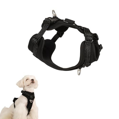 All-Weather No Pull Dog Harness Reflective Vest Harness QR Code Anti-Lost Adjustable Quick-Release Buckle Soft Padded Breathable Harness for Small Medium Dogs (Super Reflect-Black, S) - color: Super Reflect-Black, size: S