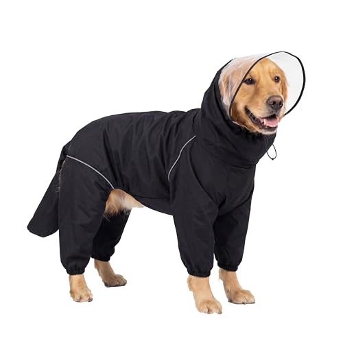 Dog Raincoat for Medium Large Dogs,rain Jacket Coat, Full Leg Coverage Waterproof Rain Suit with Detachable Hood & Tail, Reflective Strips, Snag-Free Top Zipper (Black for Boy, XX-Large) - color: Black for Boy, size: XX-Large