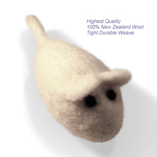Cat Mouse Toys - 3 Felted Wool Mouse Toys Without Catnip for Indoor Cats and Kittens - Large Handmade Mice - White