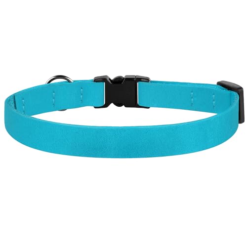 Breakaway Cat Collar Leather with Removable Bell - 13 Colors Available - Soft Adjustable Girl Boy Safety Lightweight Pet Kitten Collars Pink Brown Blue Green Red Orange Black (Aquamarine) - color: Aquamarine