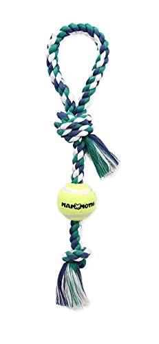 Mammoth Flossy Chews Color 3 Knot Tug with Tennis Ball Premium Cotton-Poly Tug Toy for Dogs Interactive Dog Tug Toy Rope Dog Toy with Tennis Ball for Small to Medium Dogs Medium 20" - Assorted Colors - size: Medium (20 in), style: Pull Tug with Tennis Bal