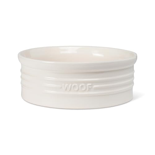 Fringe Studio WOOF Ivory Medium Sculpted Ceramic Pet Bowl (6.5" Diameter x 2.5" H, 32 fl.oz), PetShop Collection (461011)