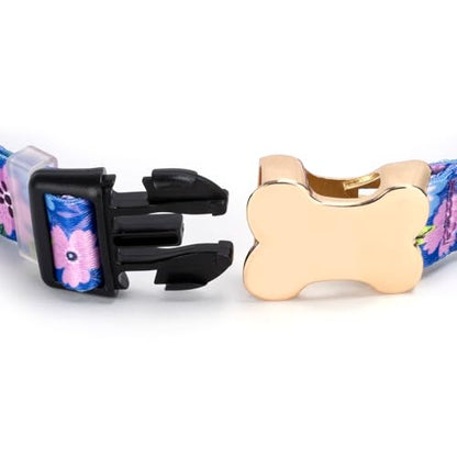 Personalized Custom Customized Silent No Jingle Dog Collar with Engraved ID Dog Name Phone Number/Dog Collars for Puppy X-Small Small Medium Large X-Large Boy Girl Dogs-Dark Blue Flower-XS - color: 13 Dark Blue Flower, size: X-Small (0.6" *7.8"-11.8")
