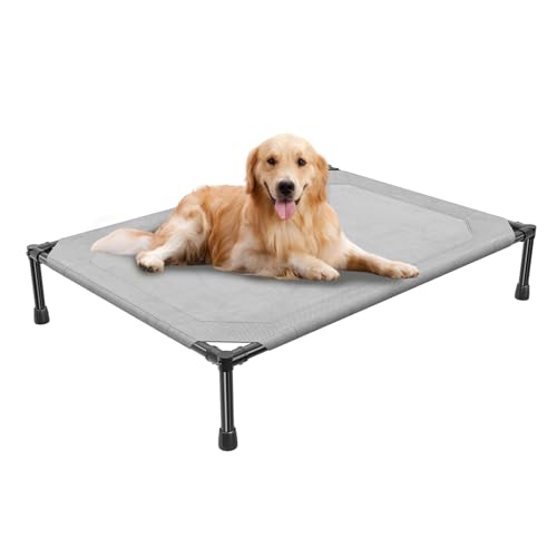 Simple Trending Raised Dog Bed for Large Dogs, Outdoor Elevated Dog Cot with Washable Breathable Mesh, Waterproof Cooling Pet Bed, 42" x 31", Grey - color: Grey, size: 42"L x 31"W x 8.5"Th