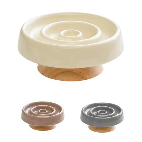 Ceramic Cat Slow Feeder, Raised Slow Feeder Cat Bowl, Anti Vomiting and Whisker Friendly Kitty Dish, Elevated Puppy Kitten Food Bowl for Dry and Wet Food (White) - color: White