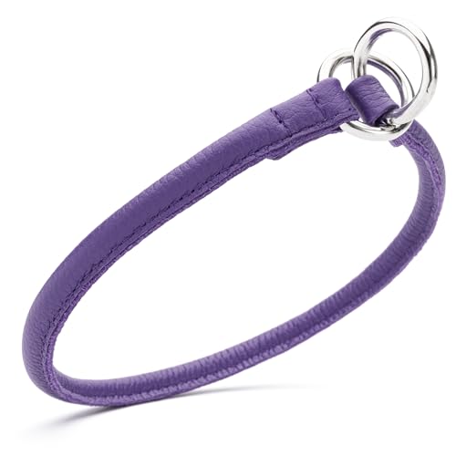 Dogline Soft and Padded Round Leather Choke Collar for Dogs (Purple, W1/3-in x L18-in) - color: Purple, size: W1/3-in x L18-in
