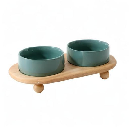 Havniva Raised Cat Bowls Water Bowl 5.1” Elevated Ceramic Cat Food and Water Bowl Whisker Friendly Pet Food Bowls for Indoor Cats, Wide Cat Water Dish Prevent Whisker Fatigue Non Slip Cat Feeder - color: 2 x Bowl + Stand - Dark Green