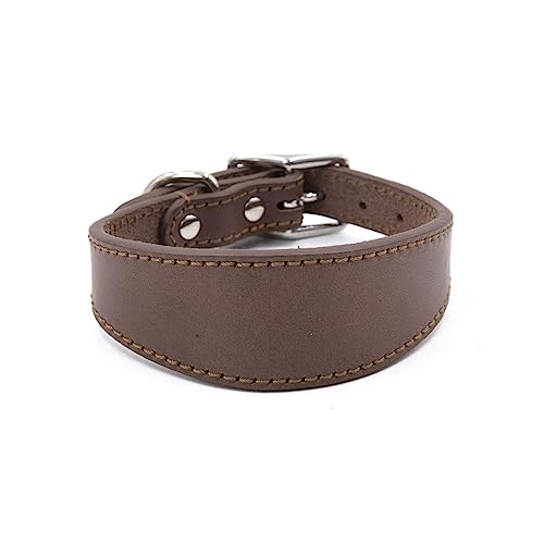Wide Padded Dogs Collar Genuine Leathers Puppy Collars for Lurchers Italian Greyhounds Comfortable Pet Dogs Accessories - color: Brown, size: 35cm