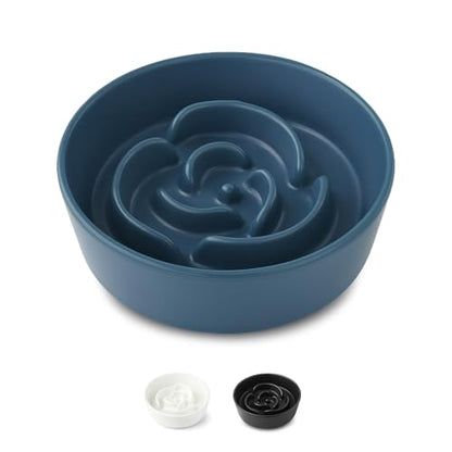 Ceramic Slow Feeder Dog Bowl for Small Dogs & Cats, 6 Inch Puzzle Pet Food Dish, Non-Slip Heavy Design, Helps Reduce Fast Eating, Bloating & Indigestion, Dishwasher Safe (Deep Ocean Blue) - color: Deep Ocean Blue