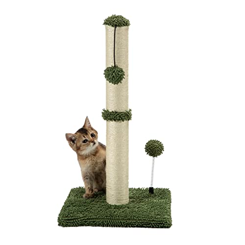 MECOOL Cat Scratching Post Premium Basics Kitten Scratcher Sisal Scratch Posts with Hanging Ball 22in for Kittens or Smaller Cats, Cactus Green - color: Cactus Green, size: 22 inches for kitten