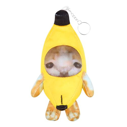 Crying Banana Cat Plush Keychain, Happy Funny Baby Sound Cat Stuffed Animal Ornaments - color: Happy