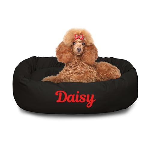 Majestic Pet Personalized 32 Inch Bagel Calming Dog Bed Washable – Cozy Soft Round Dog Bed with Spine Support for Dogs to Rest Their Head - Fluffy Donut Dog Bed 32x23x7 (Inch) - Medium – Black - color: Black, size: Medium