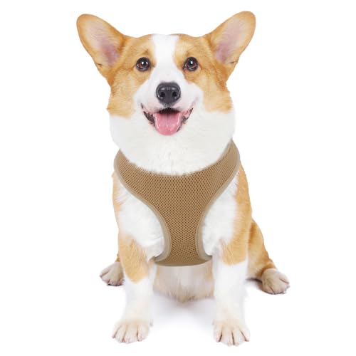 MoNiBloom Dog Harness for Small Sized Dog, Soft Puppy Padded Vest for Walking, Running, Training - Light Brown, M - color: Light Brown, size: M