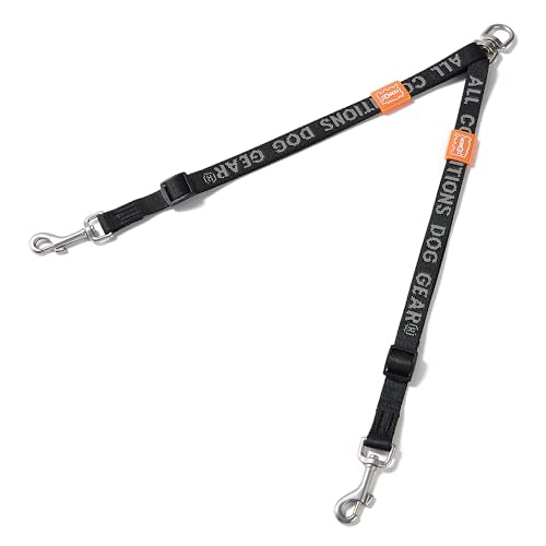 Double Dog Leash, No Tangle 360° Swivel, Adjustable Two Padded Handles, Double Clip Dog Leash Coupler Splitter Breeds (Black, 4/5'' x 0.9 FT, Std) - color: Black, size: Std M/L