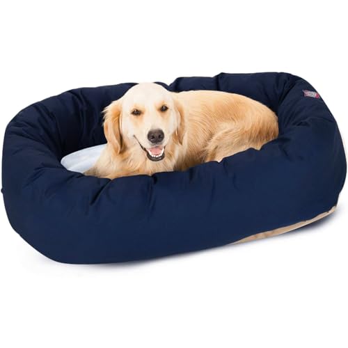 Majestic Pet 40 Inch Poly-Cotton Sherpa Calming Dog Bed Washable – Cozy Soft Round Dog Bed with Spine for Head Support - Fluffy Donut Dog Bed 40x29x9 (inch) – Round Pet Bed Large - Navy Blue - color: Blue