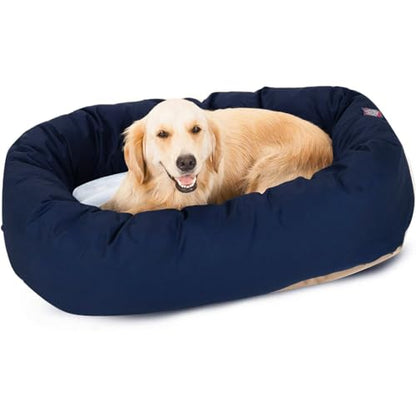 Majestic Pet 40 Inch Poly-Cotton Sherpa Calming Dog Bed Washable – Cozy Soft Round Dog Bed with Spine for Head Support - Fluffy Donut Dog Bed 40x29x9 (inch) – Round Pet Bed Large - Navy Blue - color: Blue