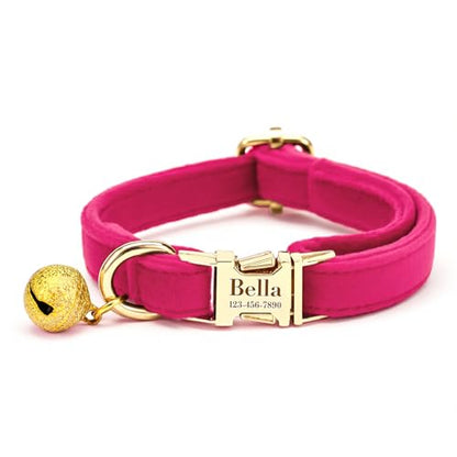 Custom Cat Collar with Bells Personalized Small Cat Collar Engraved Name & Phone Number with Secure Metal Quick-Release Buckle Adjustable (Magenta) - color: Rose Pink
