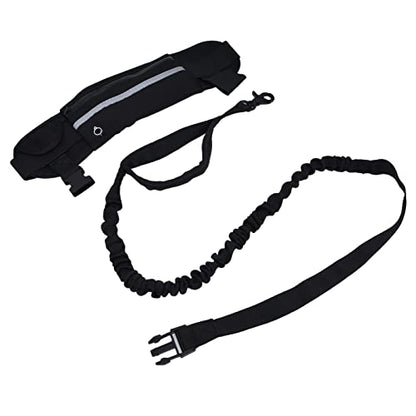 Generic Belt Bag Dog Leash Set, Hands Free Waist Pack with Reflective Strips and D Ring, for Walking Running Hiking Training (Black) - color: Black