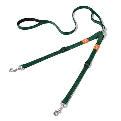 Double Dog Leash, No Tangle 360° Swivel, Adjustable Two Padded Handles, Double Clip Dog Leash Coupler Splitter Breeds (Green, 4/5'' x 4.8 FT, Std) - color: Green, size: Std M/L Handle