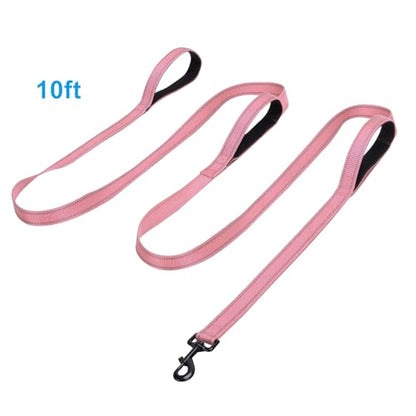 Jiozermi 10ft Dog Leash with 3 Handles, Heavy Duty Dog Lead with Padded Traffic Handle, Reflective Stitching Large Leash for Running Walking Training(Hot Pink) - color: Hot Pink