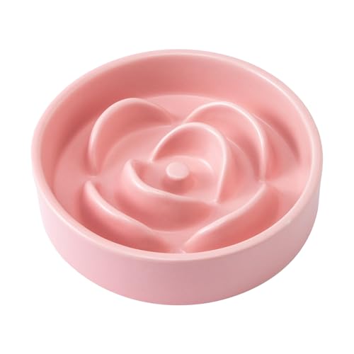 6'' Ceramic Slow Feeder Dog Bowls - Petal Shape Modern Dog Food Dish for Cats and Small Breed Dogs, Puzzle Maze Bowl to Slow Down Eating, Anti-Gulping, Dishwasher & Microwave Safe, Pink - color: Pink, size: 6 inch