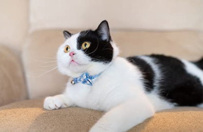 Cat Collar with Bow Tie Bell Breakaway Bowtie 2pcs Set Spring Plaid Flower Floral Solid Boy Girl Cute Kitten Safety A Blue Flower & Plaid - color: A [Flower & Plaid]-Blue