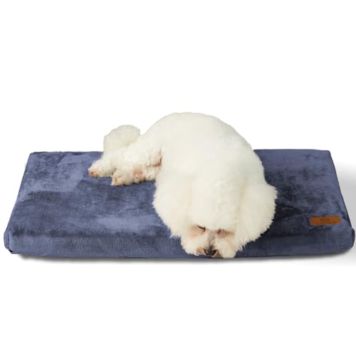 LIORCE Dog Bed for Small Dogs - Puppy Dog Crate Pad with Removable Washable Cover and Waterproof Lining - Memory Foam Dogs Kennel Mat - Reversible Pet Bed (Cool & Warm), 24 x 18, Dark Grey - color: Dark Grey Blue, size: 24.0"L x 18.0"W x 2.0"Th