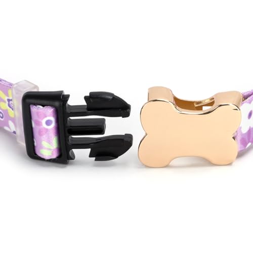 Personalized Custom Customized Silent No Jingle Dog Collar with Engraved ID Dog Name Phone Number/Dog Collars for Puppy X-Small Small Medium Large X-Large Boy Girl Dogs-Purple Flower-XS - color: 14 Purple Flower, size: X-Small (0.6" *7.8"-11.8")