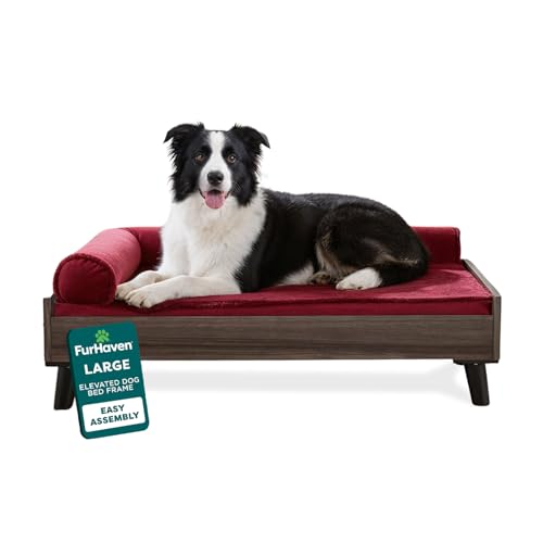 Furhaven Elevated Dog Bed Frame for 36" x 27" Large Dog Beds, Easy Assembly - Mid-Century Modern Bed Frame - Gray Wash, Large - color: Veneer Gray Wash, size: 36" x 27"