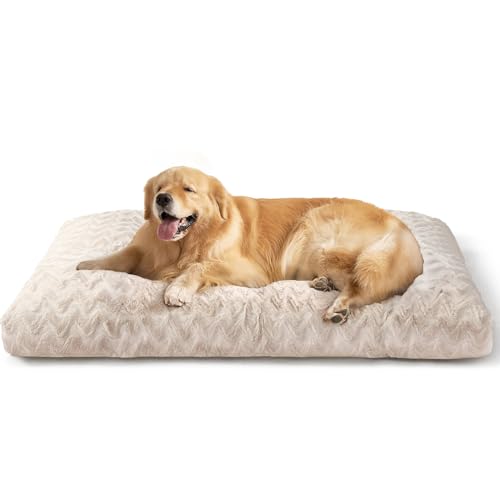 EHEYCIGA Washable XL Dog Bed for Crate 41x27 Inch, Reversible Kennel Pad for Extra Large Dogs Weight Up to 75 lbs, Plush and Comfy Pet Sleeping Mat, Beige - color: Beige, size: 41" x 27"x 4"