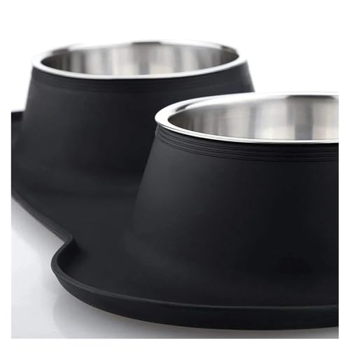Antislip Double Dog Bowl with Silicone Mat Durable Stainless Steel Water Food Feeder Pet Feeding Drinking Bowls(White,L 48x28CM)