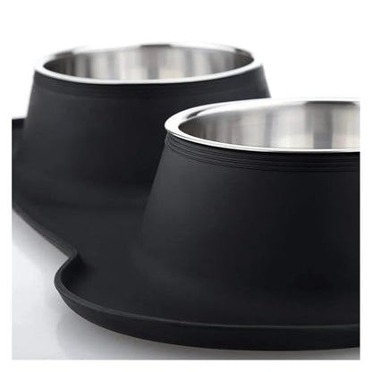 Antislip Double Dog Bowl with Silicone Mat Durable Stainless Steel Water Food Feeder Pet Feeding Drinking Bowls(White,L 48x28CM)