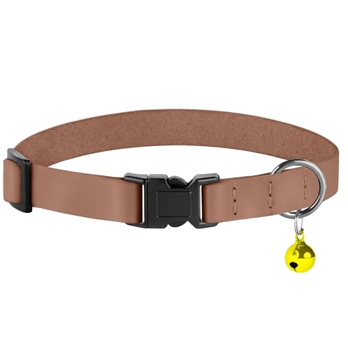Breakaway Cat Collar with Bell - Leather Adjustable Kitten Collars with Safety Quick Release Buckle - Soft Small Pet Collars for Girl & Boy Cats (Mocha) - color: Mocha