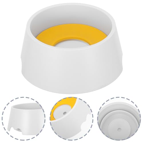 PRETYZOOM No-Spill Dog and Cat Water Bowl with Buoyancy Float, Plastic Splash-Proof Slow Water Feeder for Small Pets, Yellow Upgrade Version for Neck Protection and Indoor Use